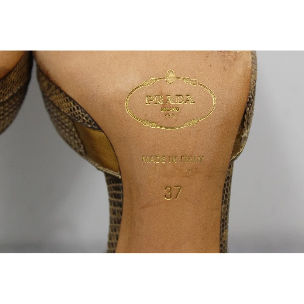 Prada Heels Womens 37 Gold Snakeskin Sequin Mary Jane Pointed Toe Pumps Vintage - Picture 9 of 9